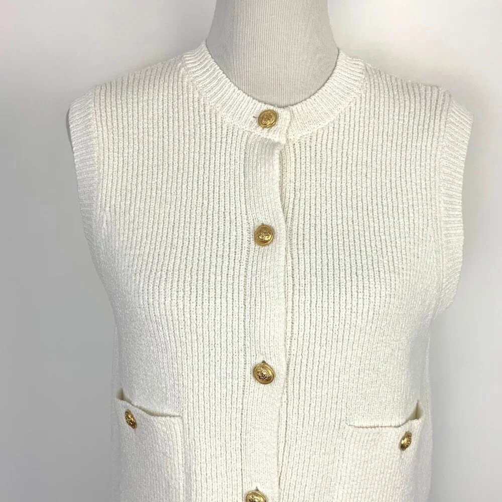 Zara Plain Knit Top/Vest in Cream with Gold Buttons Sz M - Picture 13 of 16